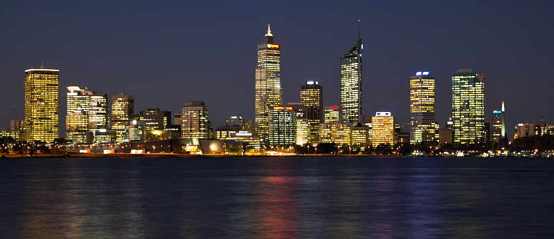 Perth skyline and Swan River at night