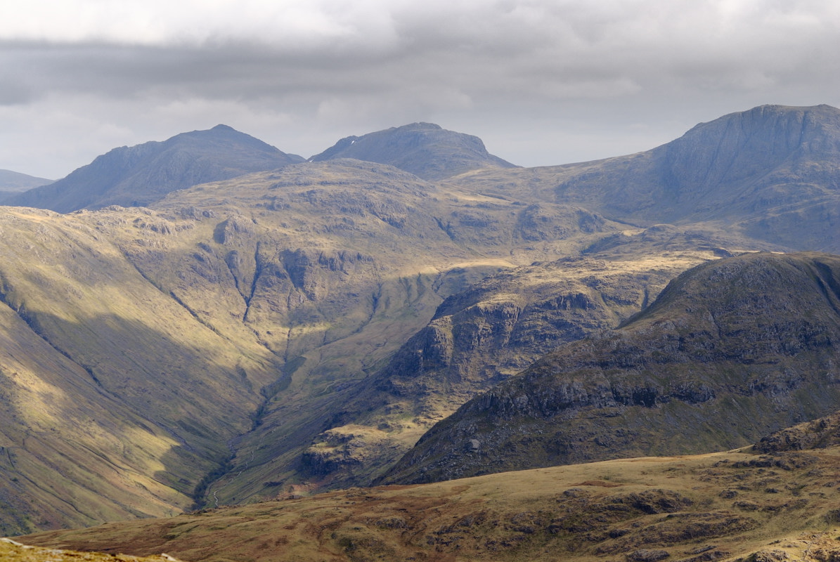 central fells from High Scawdel; the drop to Dale head tarn because this upland is pure bog