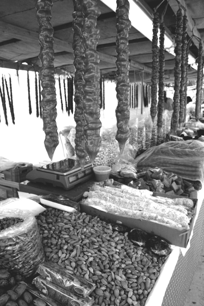 Nuts and dried fruit on the market in Kitti
