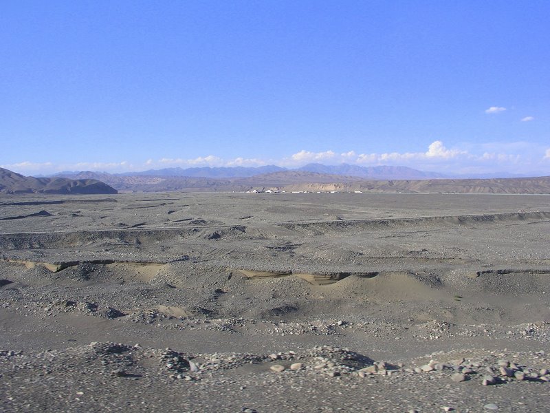Leaving Turfan, which is in a bowl at the edge of the Taklamakan Desert