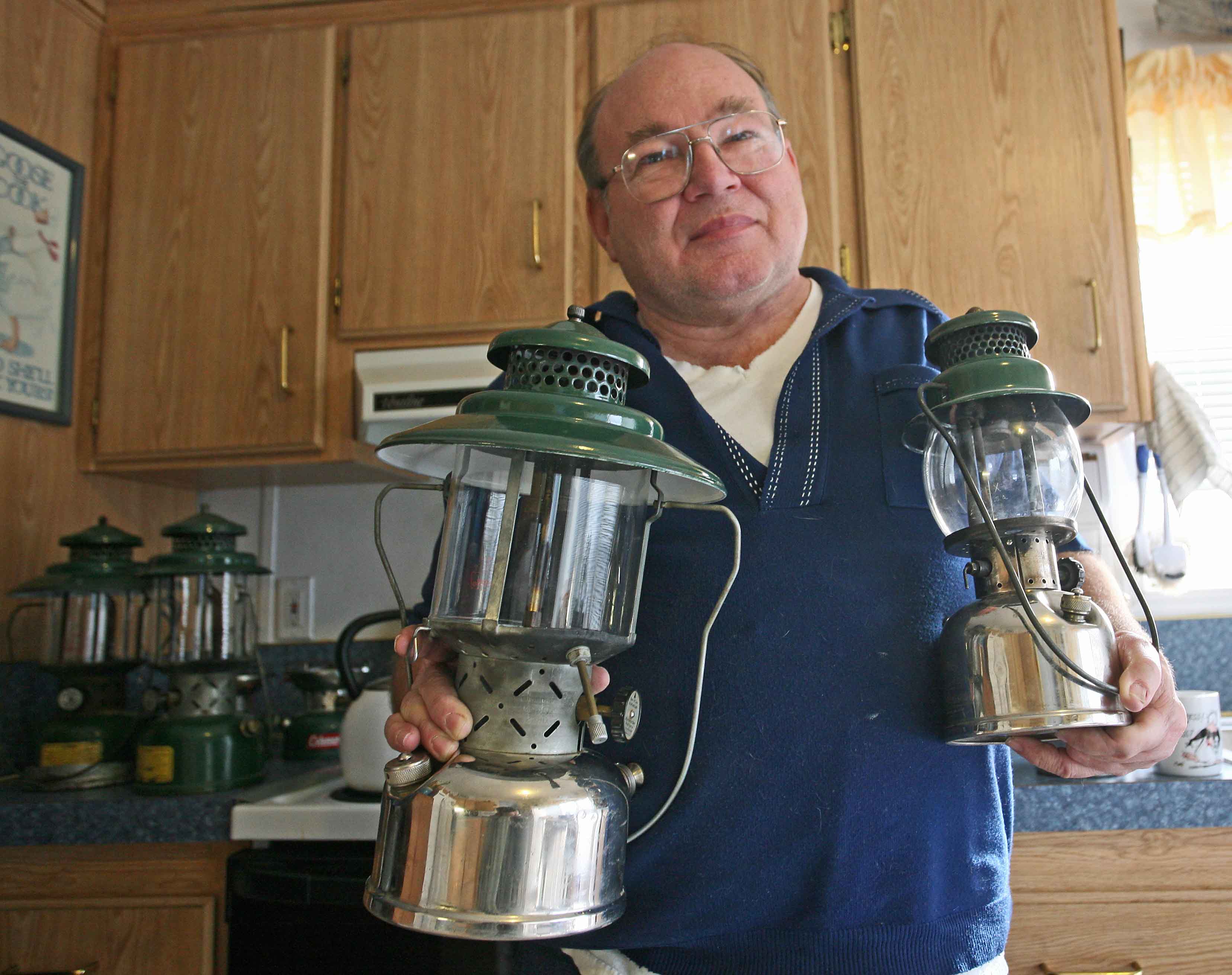 Coleman Collector  Dick Morgan  WIth A Few Of HIs Many  Lanterns