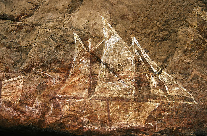 European contact recorded in rock art, Ubirr Rock, Kakadu