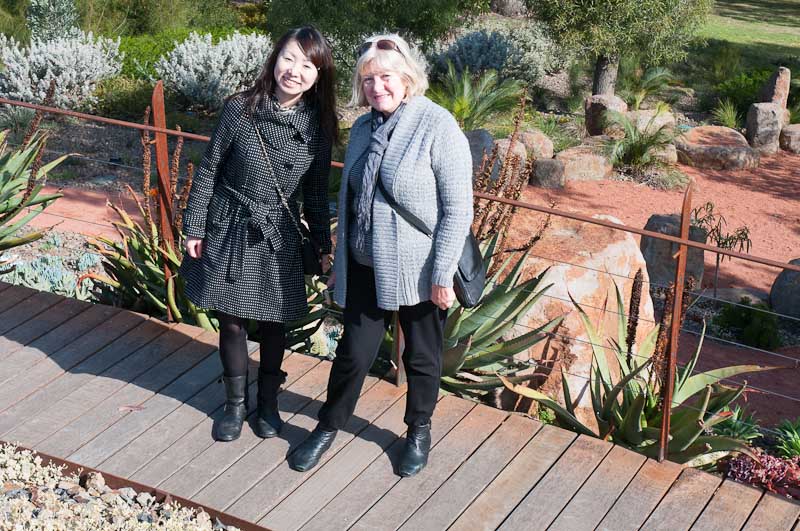 A Japanese visitor with her Australian hostess