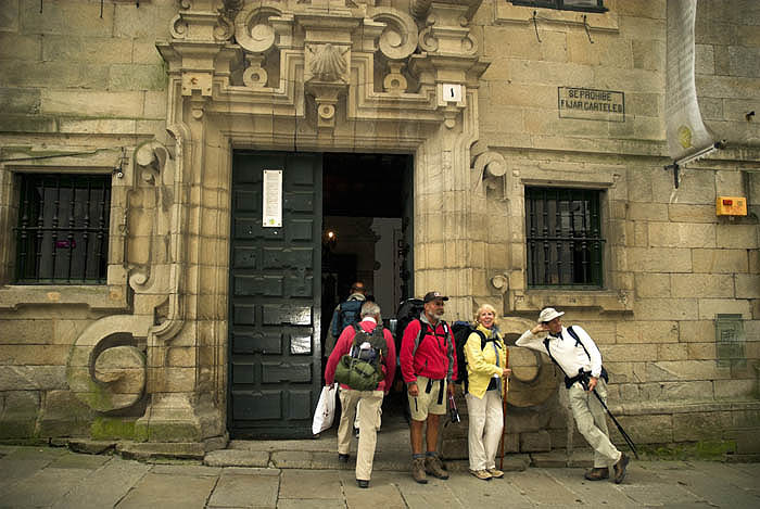 Pilgrims arriving at Santiago de Compostela