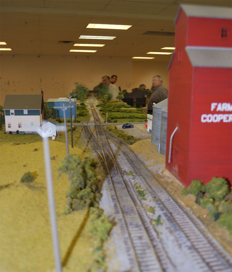 Peering down the mainline from one end of the layout.