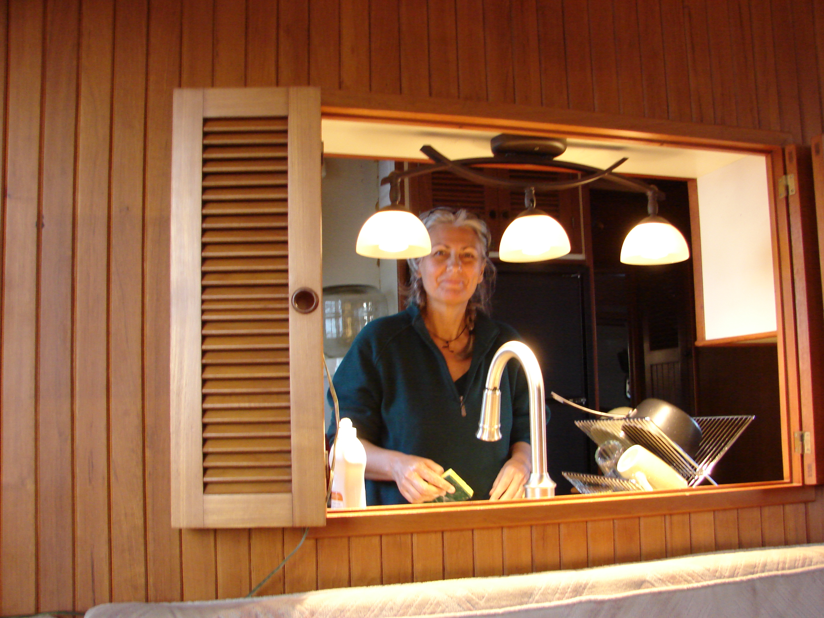 Victoria enjoying her new galley