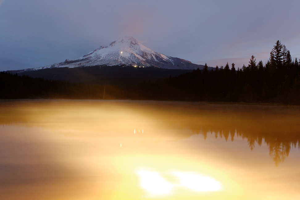 Mt. Hood behind Trillium Lake very early morning.