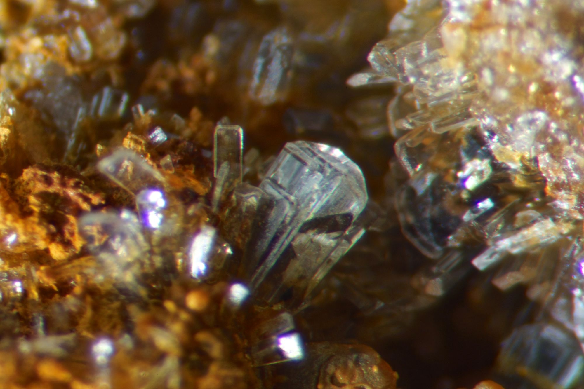 Hemimorphite crystals, Hartley Birkett Mine, Hartley, Kirkby Stephen, Cumbria.