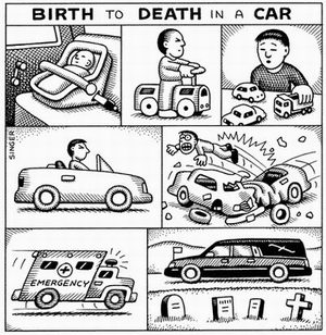 From birth to death in a car.
