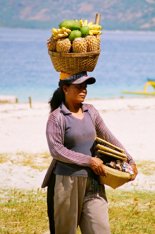 Woman with a basket full of fruits