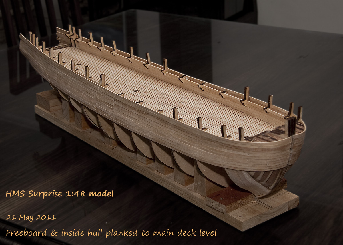 Freeboard planking up to main deck level done...