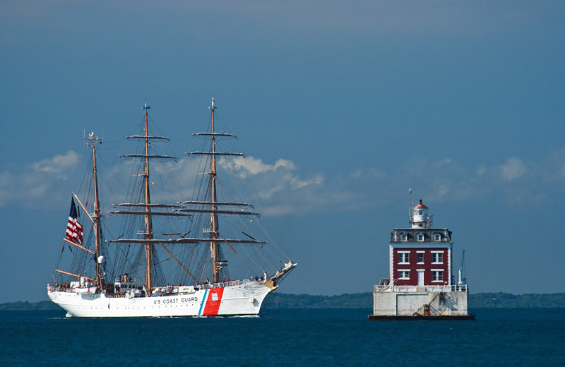 New London Ledge Light and USCGC Eagle