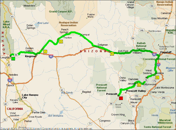 Day 2 - Laughlin, Nevada to Prescott, Arizona - 290 miles