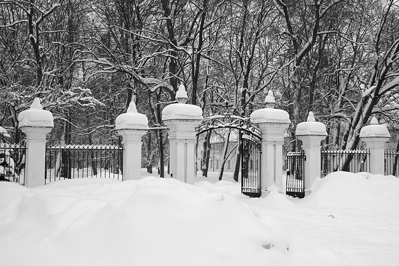 Gate into a City Park under snow