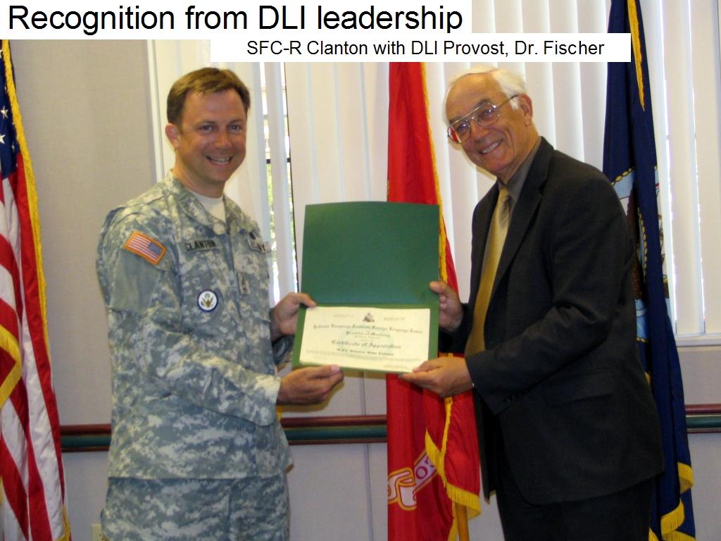 DLI Provost recognizing Dave Clanton for teaching excellence