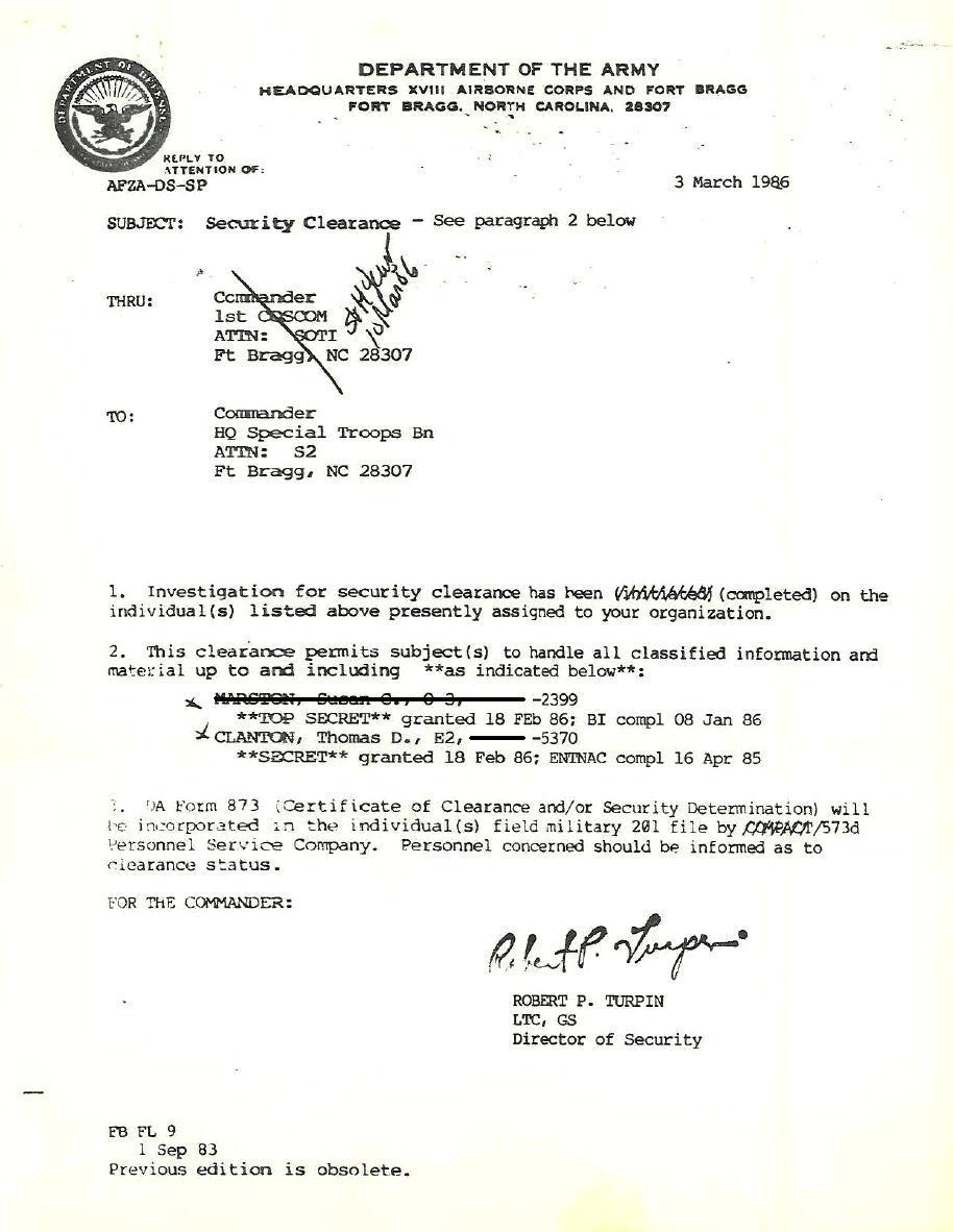 Security clearance certification