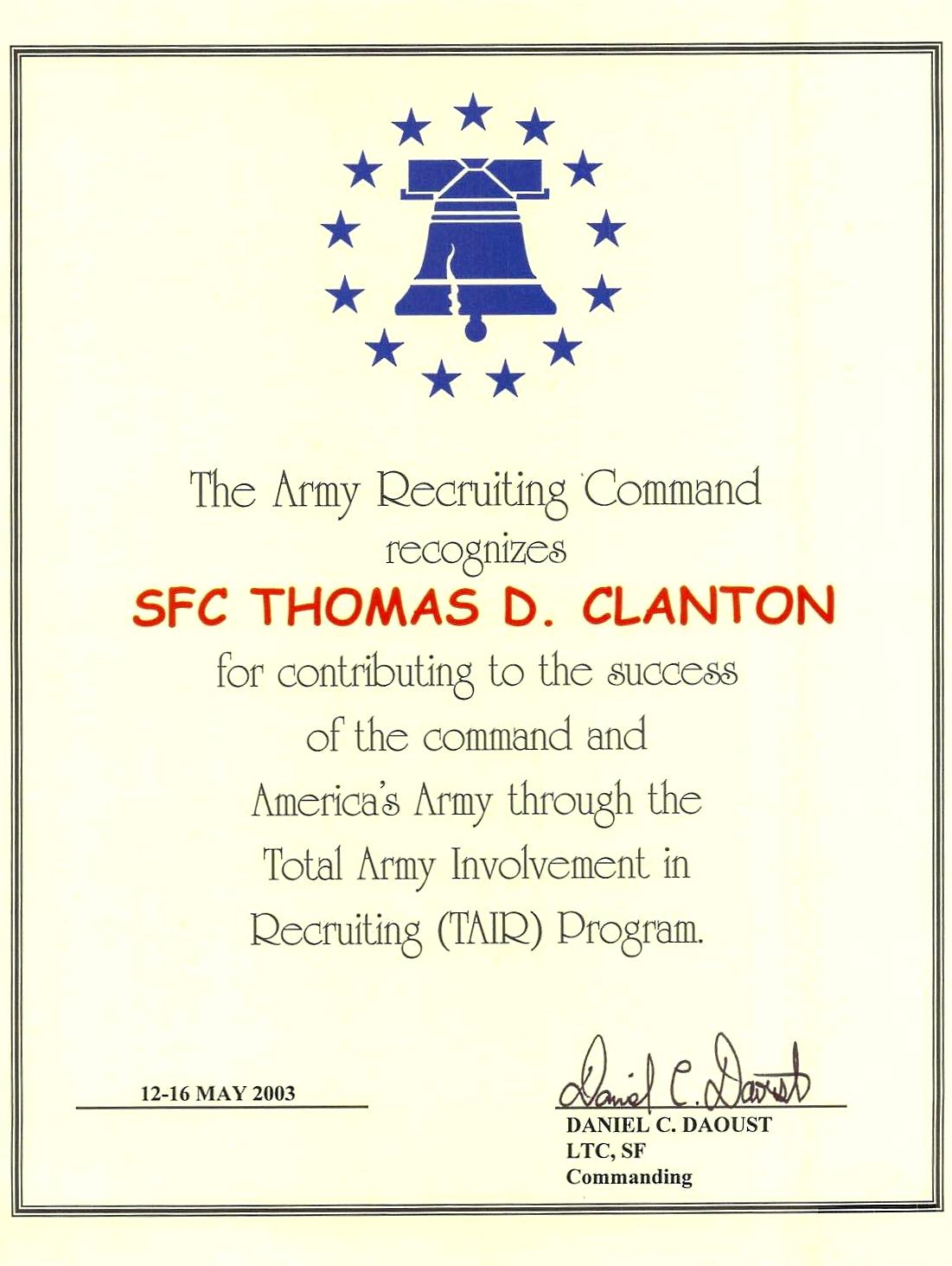 2003 Recruiting Command TAIR Program Brierfer