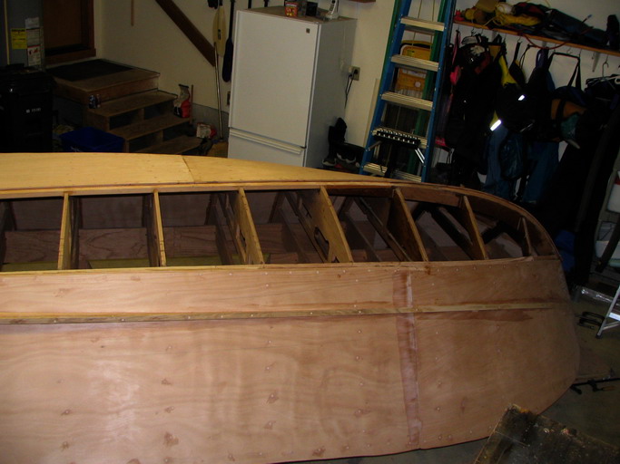 Empty frames prior to attachment of bottom planks; twist at bow makes these trickier.
