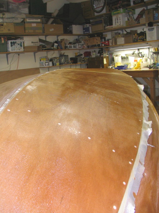Bow glass cured.  Note masking tape under lower edge.