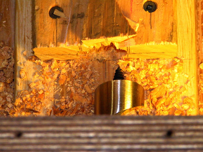 First round failure: guide block split, allowing too much bit runout.