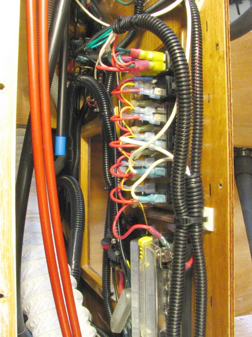 Closeup of switch panel rear; quick disconnects galore.