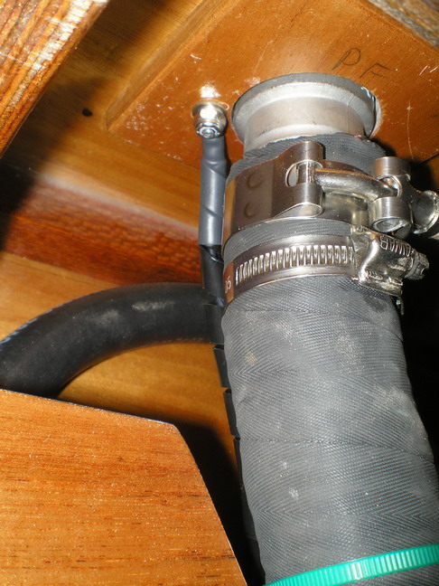 Ground to port fuel filler; ties to port tank ground, running forward with fuel sender wires (next photo).