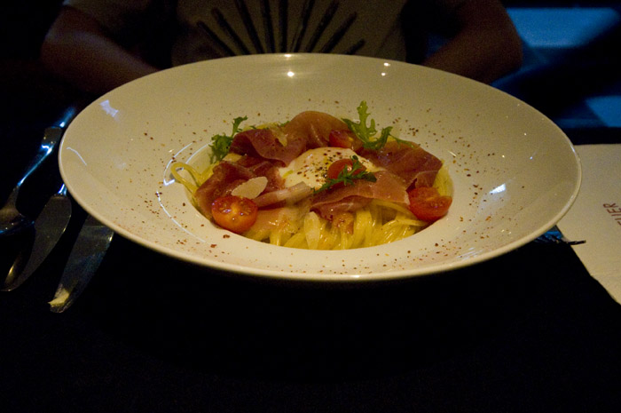 Hong Kong - Joel Robuchons Atelier - Parma Ham + Half-Poached Egg Spaghetti