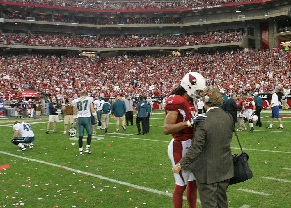 Larry Fitzgerald and reporter