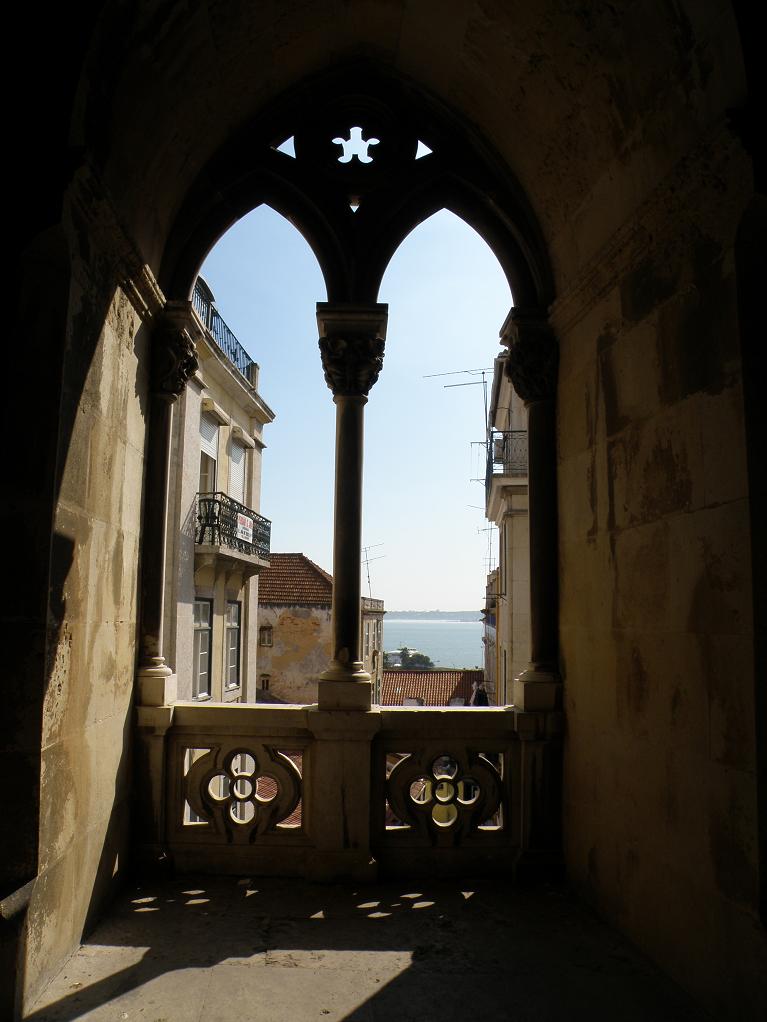 a view from the cloister to the sea