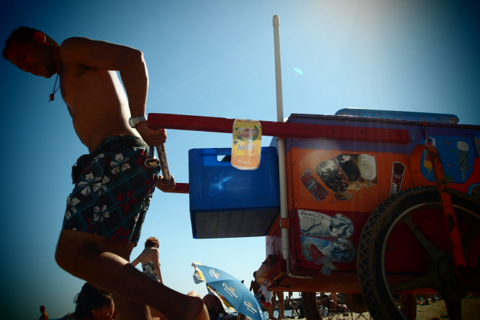 working on the beach