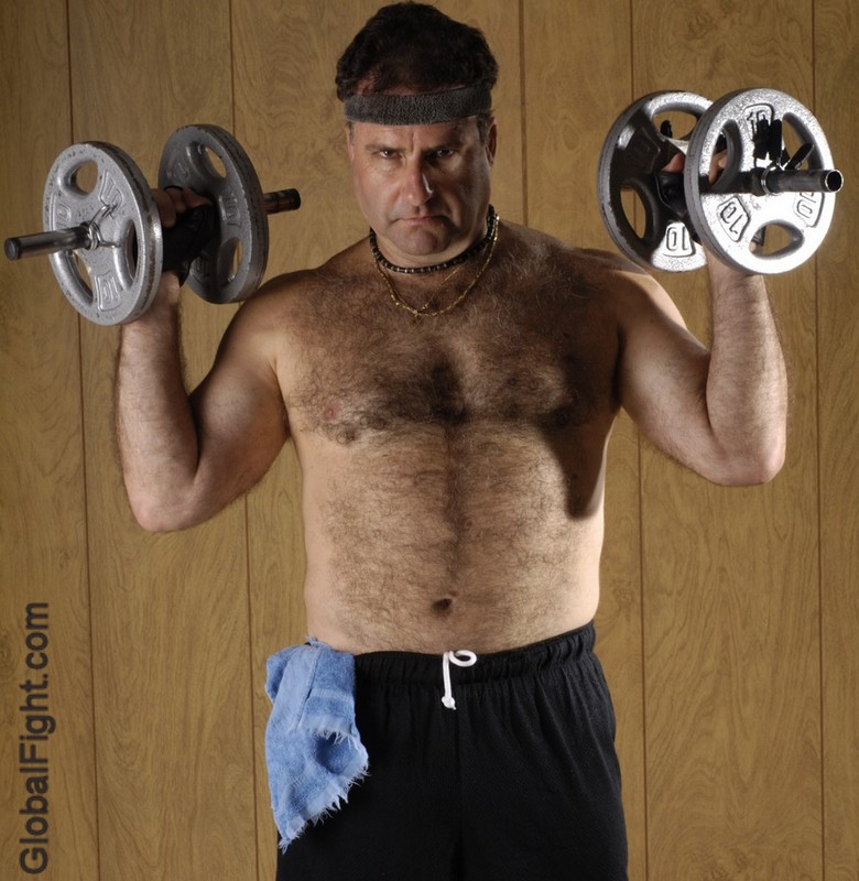 Hairy Cowboy Jim Daddy Bear Working Out Carolina Gym Workout Lifting Weights Bench Pressing