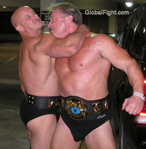 Big Burly Stocky Pro Wrestling Men Gay Wrestlers Backstage Parties Posing Warmups Warming Up