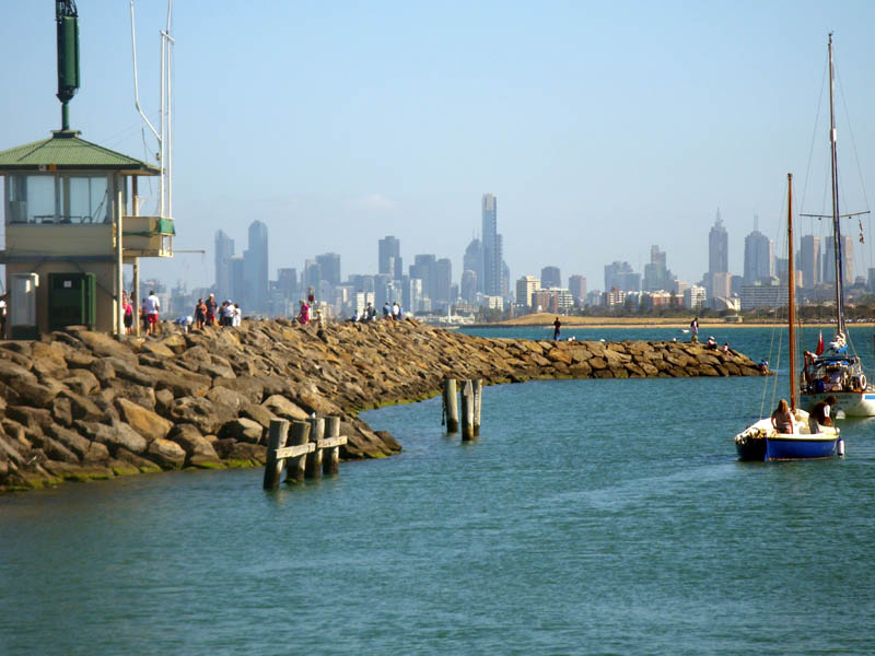 Breakwater and city views, Middle Brighton Marina