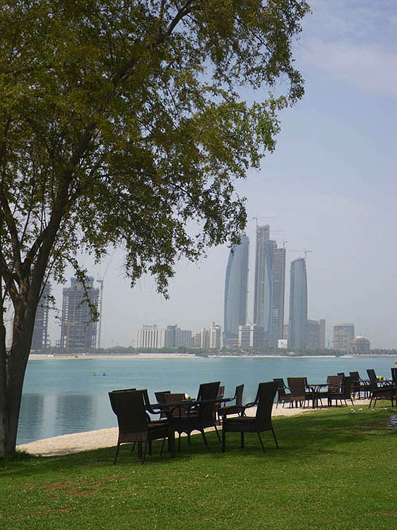 Beach at the Heritage Village, looking towards the city and Corniche