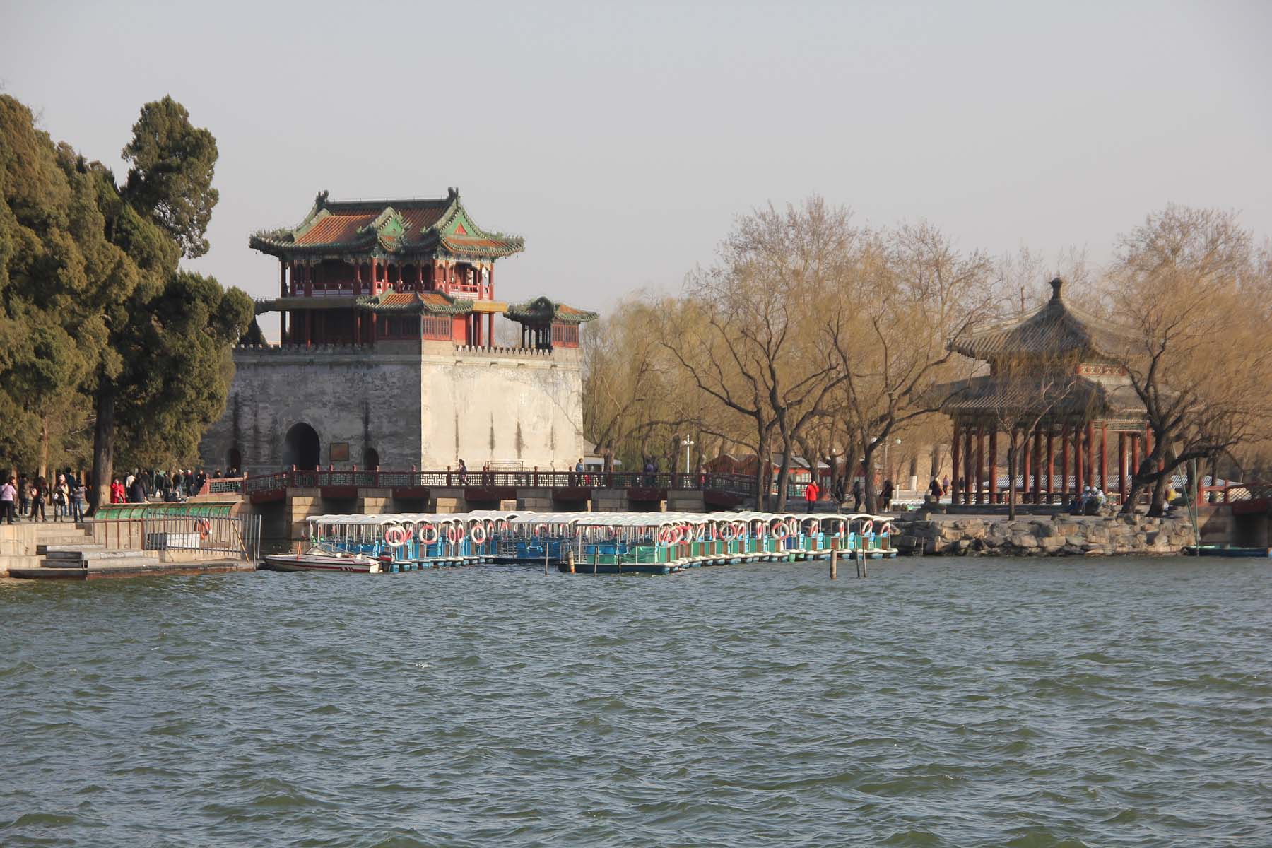 At the end of the bridge is the Knowing Spring Pavilion on the lake.