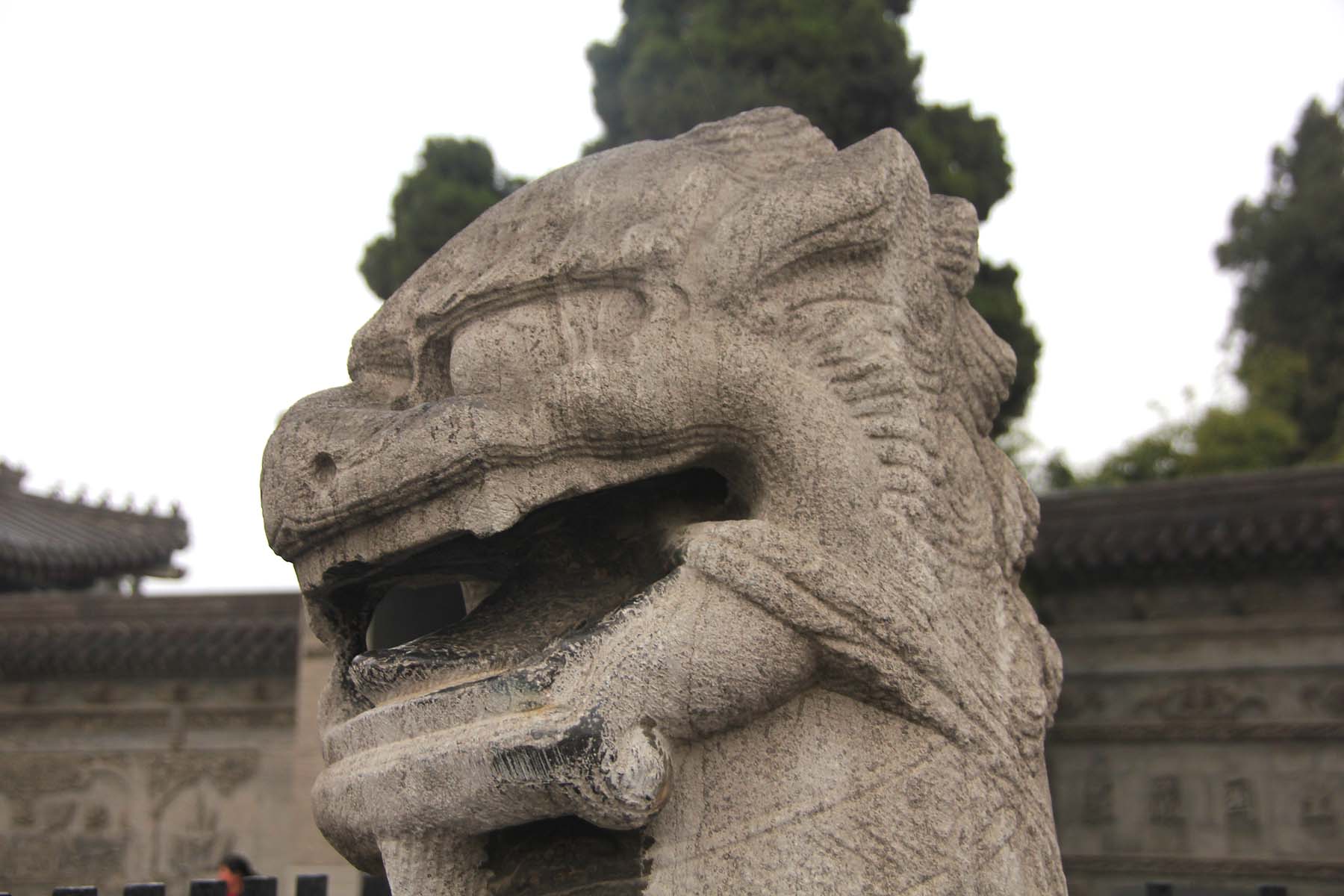 Close-up of the lion sculpture.