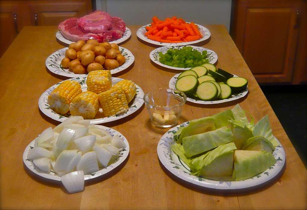 Vegetable Beef Soup Ingredients - Mise En Place Arrangement 