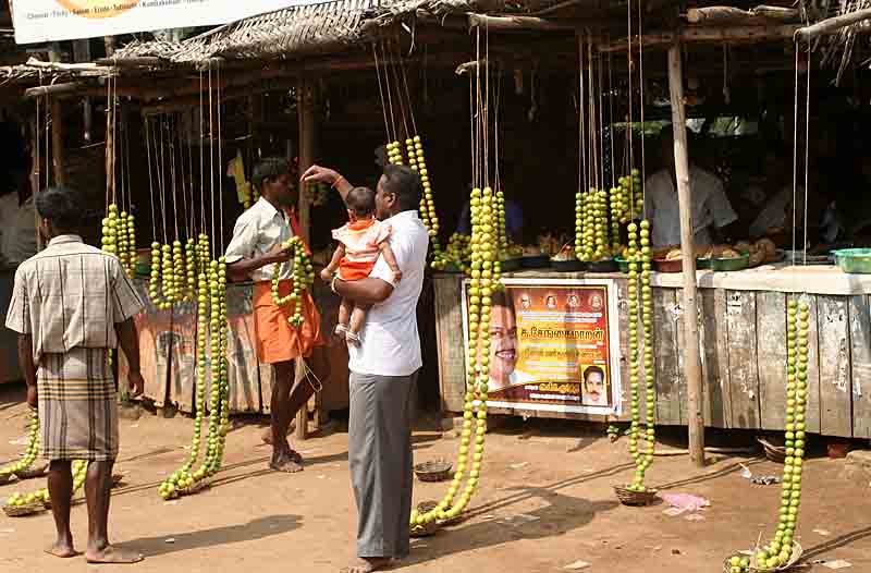 Devotees buy lemons for the god to appease the deity. http://www.blurb.com/books/3782738