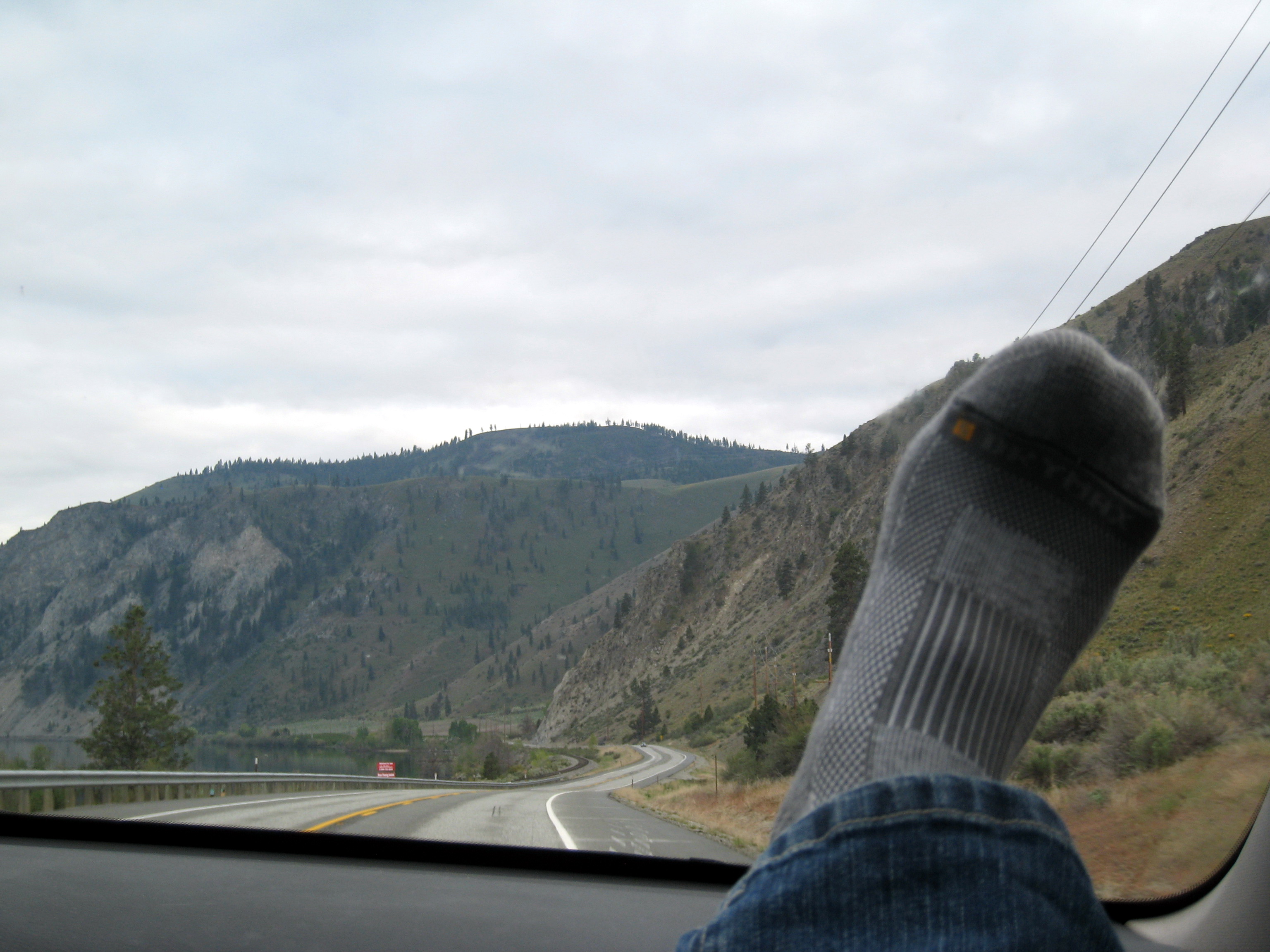 The ride home - view from the passenger seat.  Love those Drymax socks!
