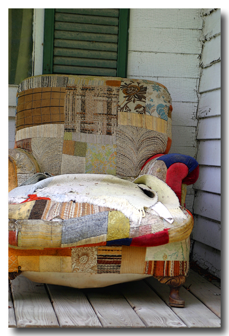 old quilted overstuffed chair