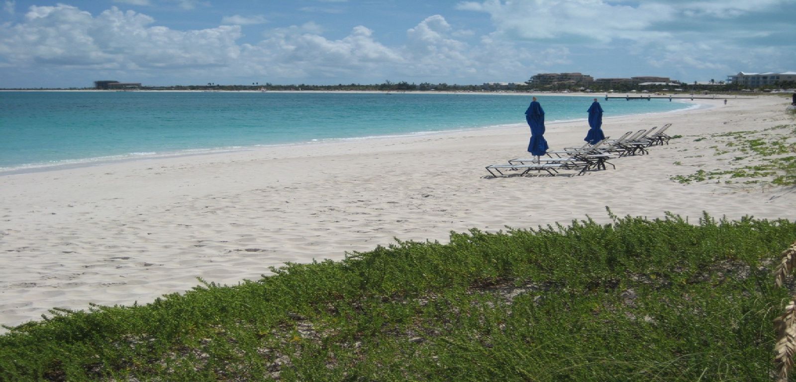 View of Grace Bay beach and beach chairs