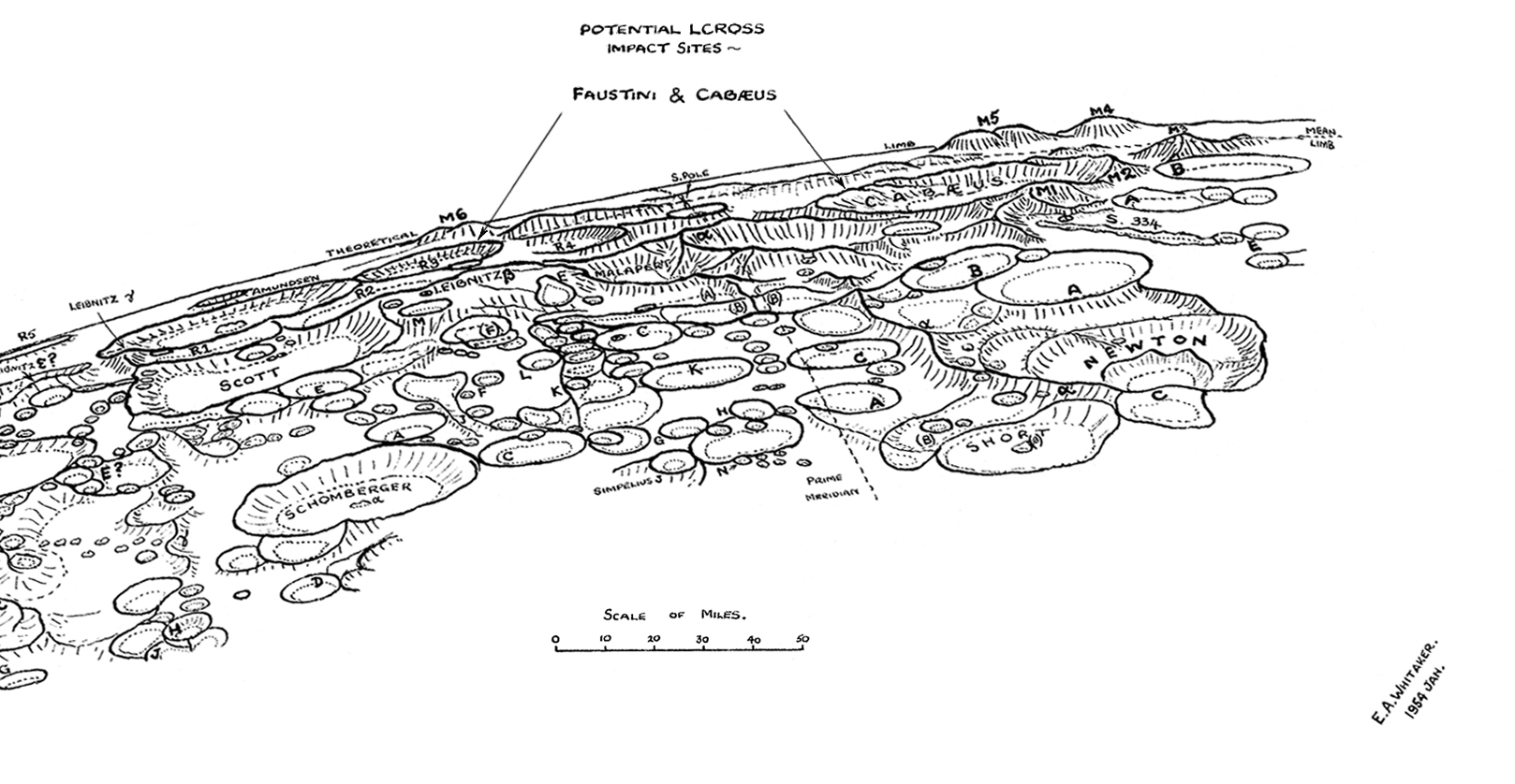 Previous potential LCROSS Impact sites, Ewen Whitakers map