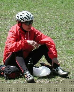 Trudy eating cold Pizza. April 2003