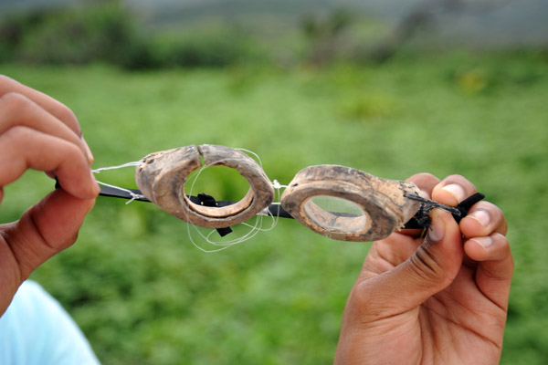Traditional home-made goggles we found on the beach