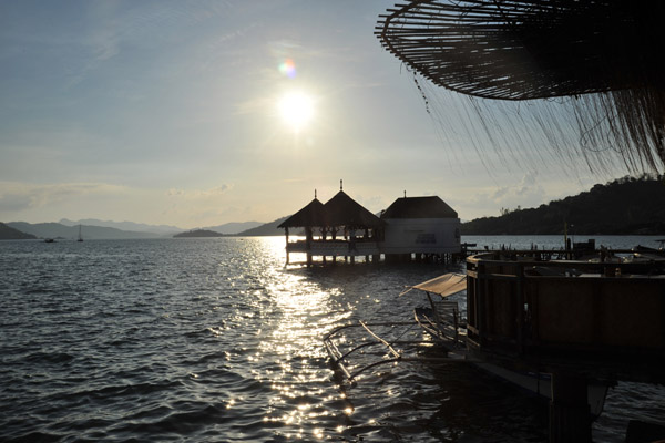 Sun setting from the patio at Seadive Resort, Coron Town