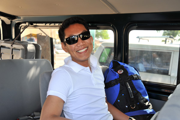 Dennis on the shuttle for the 35 minute ride across Busuanga Island to Coron Town