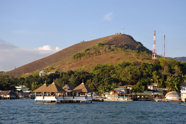 View of Mount Taypas and Coron Town from a boat on the bay