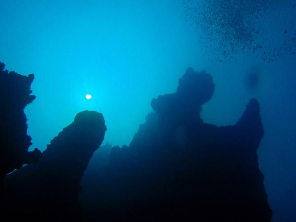 Looking up from the depths at the rock formations above