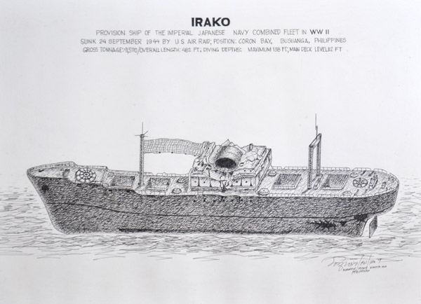 Sketch of the IJNS Irako, a 147m large fleet reefer supply ship
