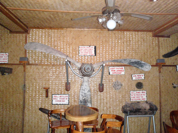 WWII relics on display in the Helldivers Bar at Seadive Resort, Coron Town